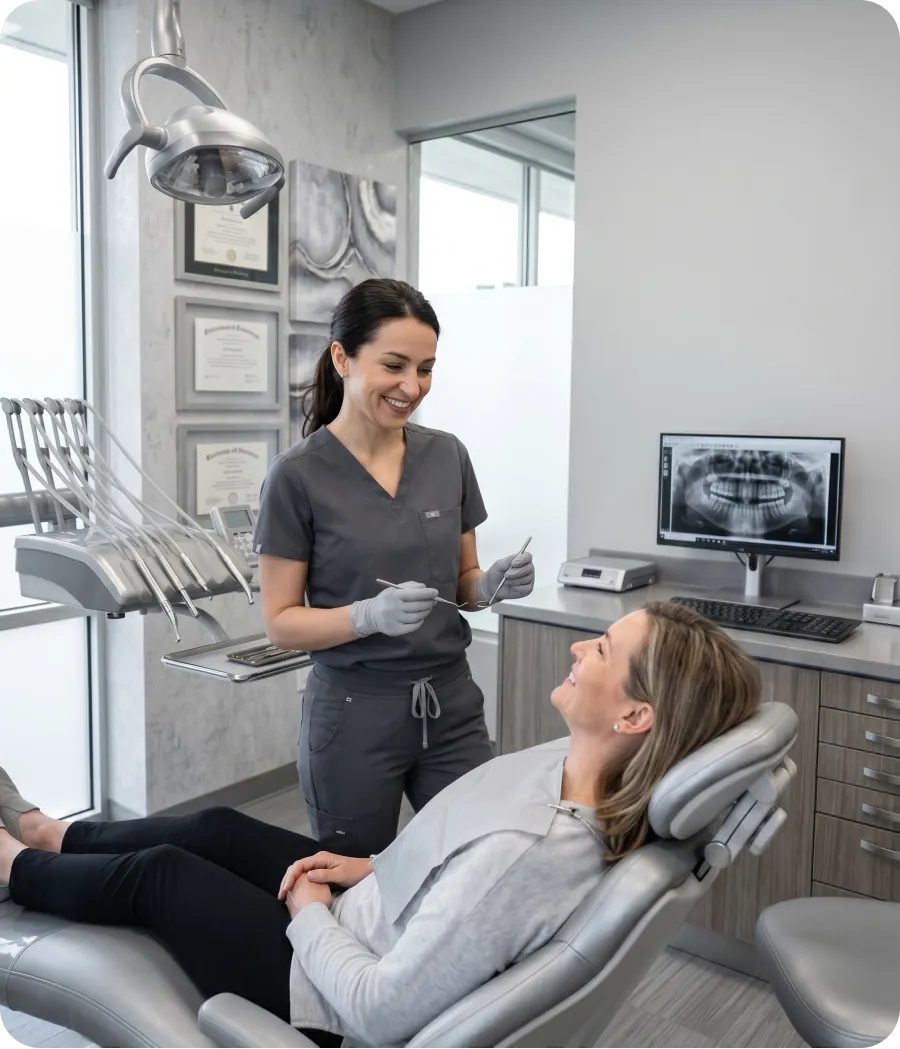 Orthodontist checking a patient's braces